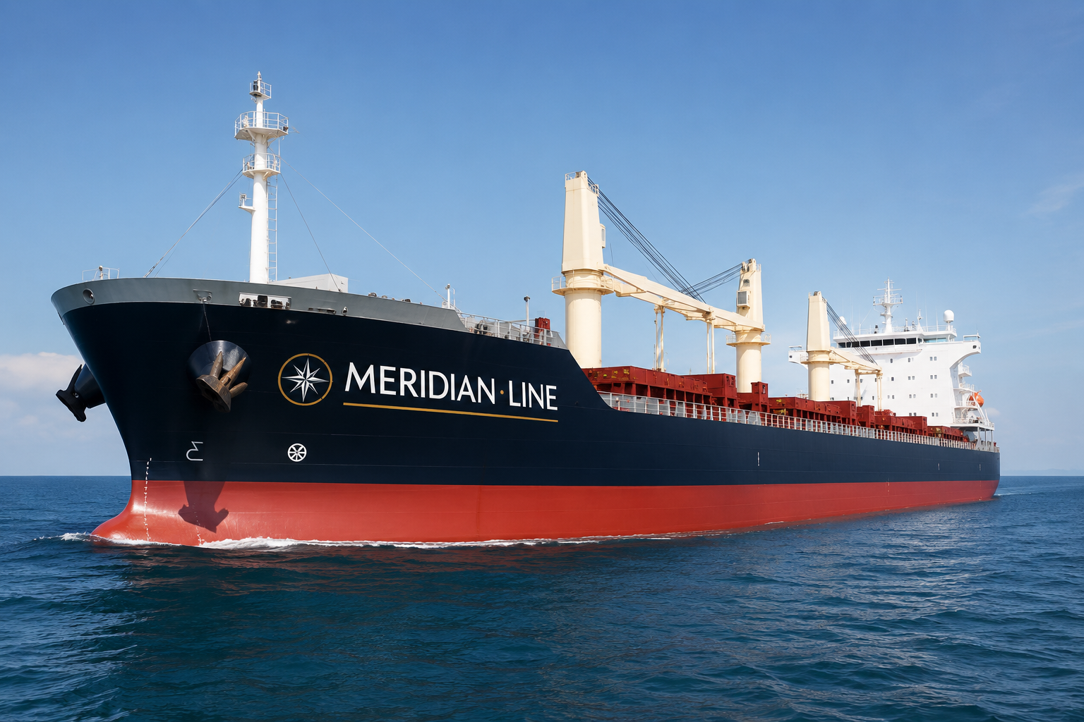 A Meridian Line container vessel under way on open water